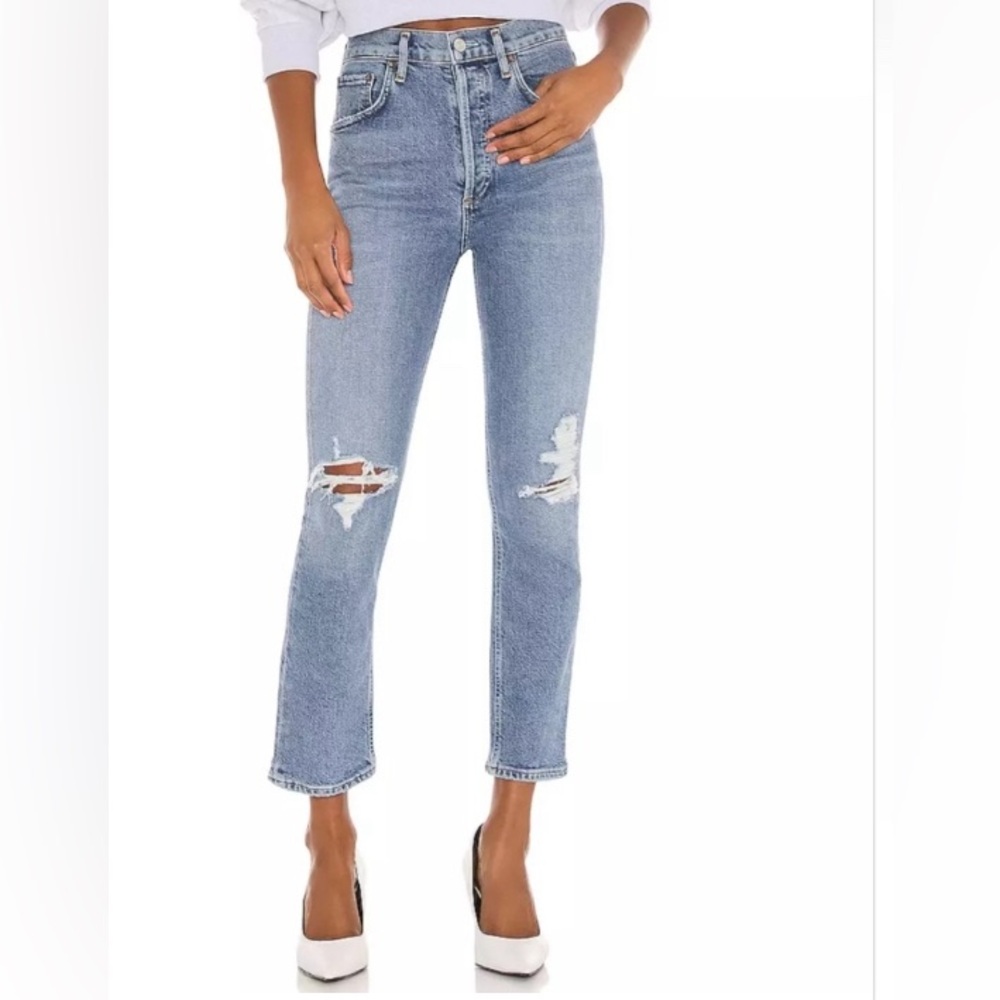 NWT AGolde Riley Straight High Rise crop Whiplash‎ size 25